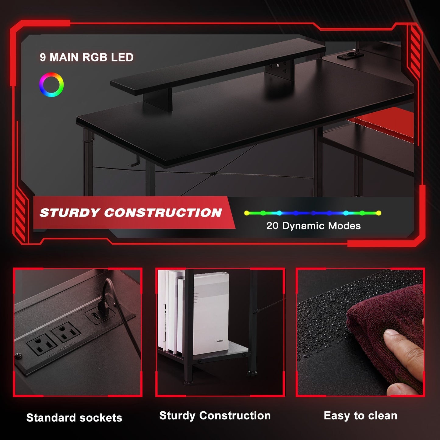 L-Shaped LED Gaming Desk with Monitor Stand