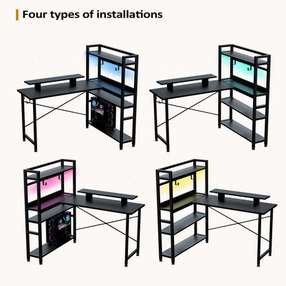 L-Shaped LED Gaming Desk with Monitor Stand