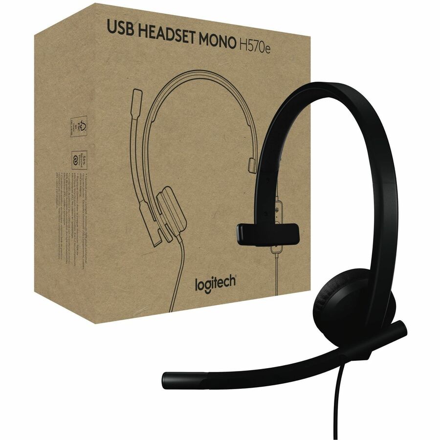 Logitech H570e USB Headset With Microphone for PC and Mac, USB-C Wired Headset With Mono Sound, Noise-Canceling Mics and Inline Controls, Certified for Microsoft Teams, Black