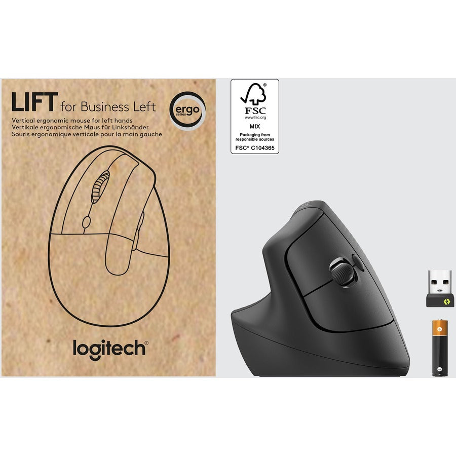 Logitech Lift Vertical Ergonomic Mouse for Business, Left