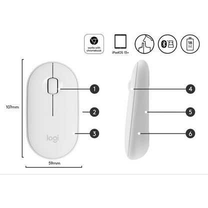 Logitech Pebble M350 Mouse Ambidextrous Rf Wireless+Bluetooth Optical 1000 Dpi