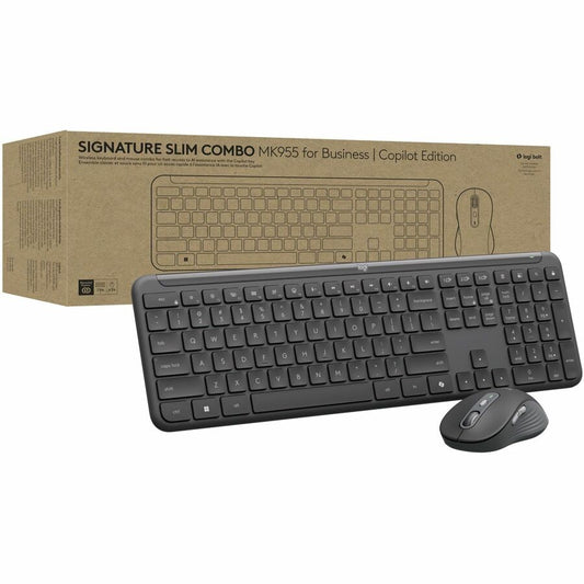 Logitech Signature Slim MK955 Combo for Business | Copilot Edition, Microsoft Copilot, Copilot in Windows, Wireless Keyboard and Mouse, Quiet Typing, Secure Receiver, Bluetooth, Windows - Graphite