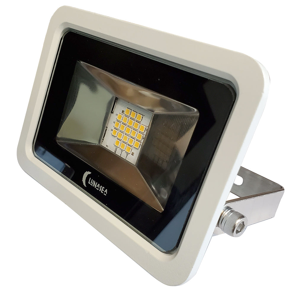 Lunasea 10W Slimline LED Floodlight, 120VAC Only, Cool White, 1200 Lumens, 3&#39; Cord - White Housing