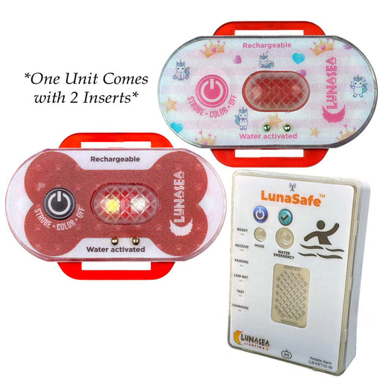 Lunasea Child/Pet Safety Water Activated Strobe Light w/RF Transmitter &amp; Portable Audio/Visual Receiver - Red Case