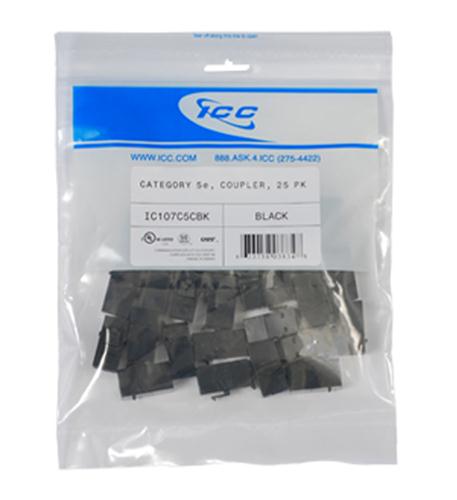 MODULE- COUPLER- CAT 5e 25 PK- BLACK ICC-IC107C5CBK