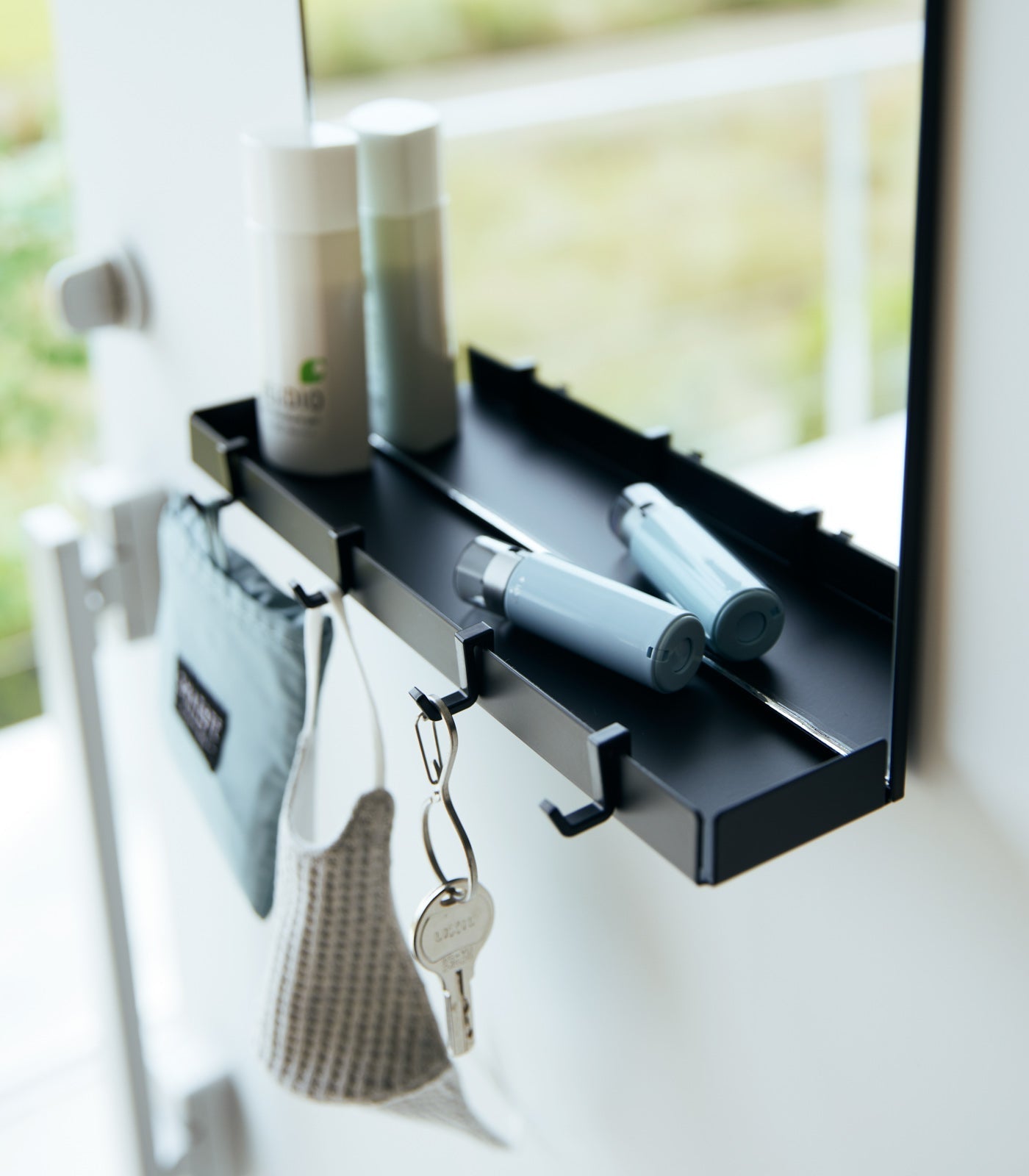 Magnetic Mirror with Storage Rack - Glass