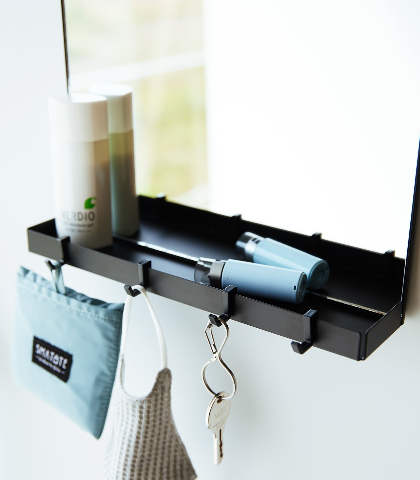 Magnetic Mirror with Storage Rack - Glass