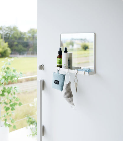 Magnetic Mirror with Storage Rack - Glass