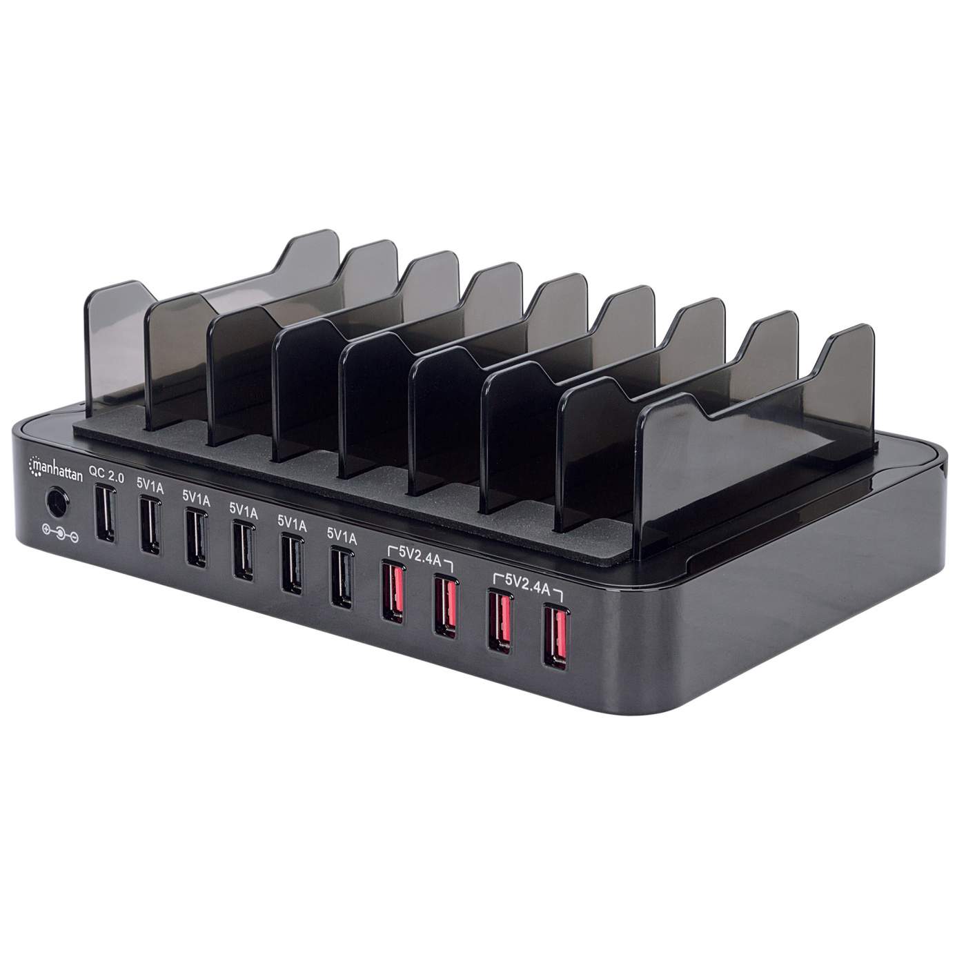 Manhattan 10-Port Usb Charging Station,Front-Mounted,Usb Wall Charger For Tablet