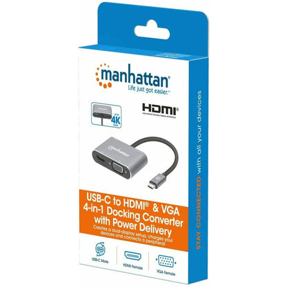 Manhattan USB-C to HDMI & VGA 4-in-1 Docking Converter with Power Delivery - for