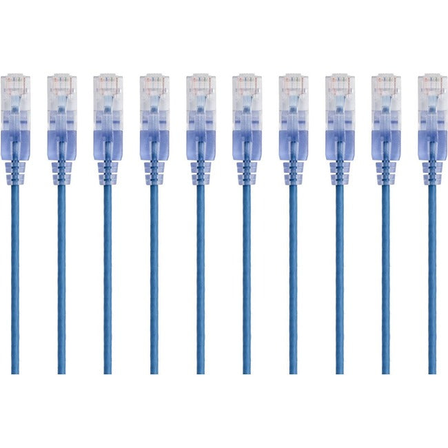 Monoprice 10-Pack, Slimrun Cat6A Ethernet Network Patch Cable, 14Ft Blue