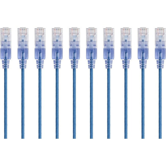 Monoprice 10-Pack, Slimrun Cat6A Ethernet Network Patch Cable, 14Ft Blue