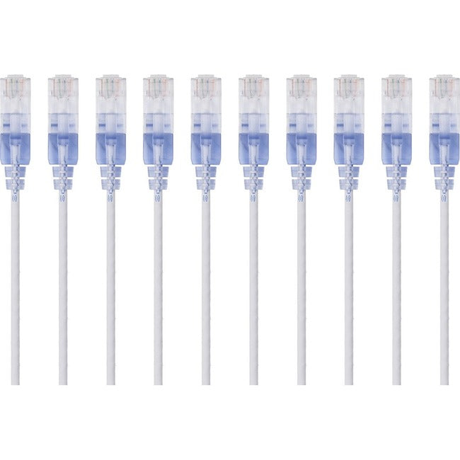 Monoprice 10-Pack, Slimrun Cat6A Ethernet Network Patch Cable, 3Ft White