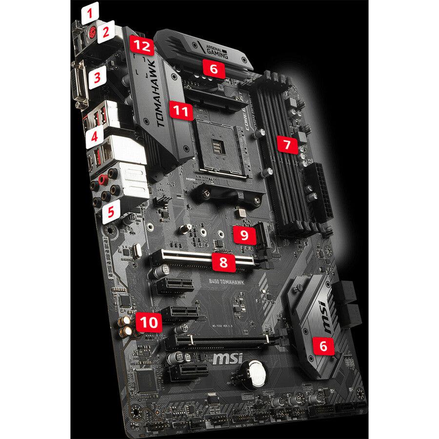 Msi B450 Tomahawk Am4 Amd B450 Sata 6Gb/S Usb 3.1 Hdmi Atx Amd Motherboard