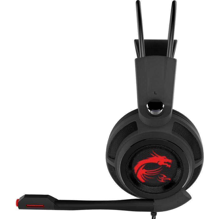 Msi Ds502 7.1 Virtual Surround Sound Gaming Headset 'Black With Ambient Dragon Logo, Wired Usb Connector, 40Mm Drivers, Inline Smart Audio Controller, Ergonomic Design'