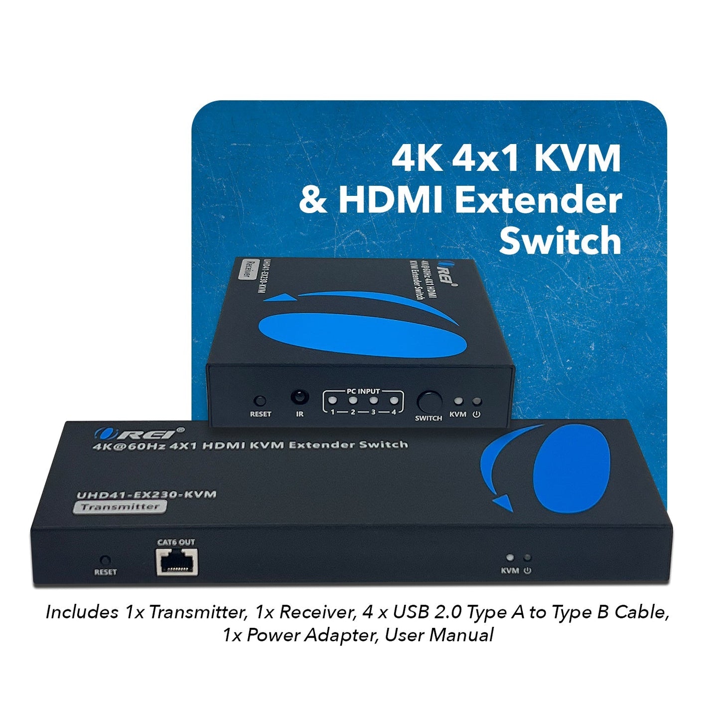 OREI 4K@60Hz 4X1 HDMI KVM Extender Switch Upto 230 Ft (UHD41-EX230-KVM)