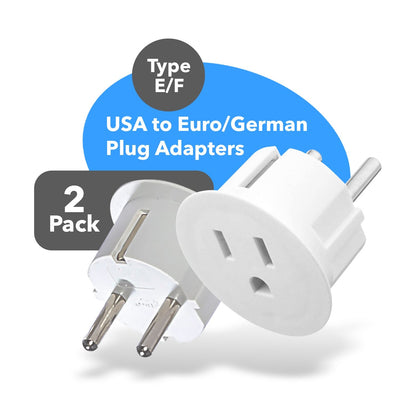 OREI American USA To European Schuko Germany Plug Adapters CE Certified Heavy Duty - 2 Pack (GS20)