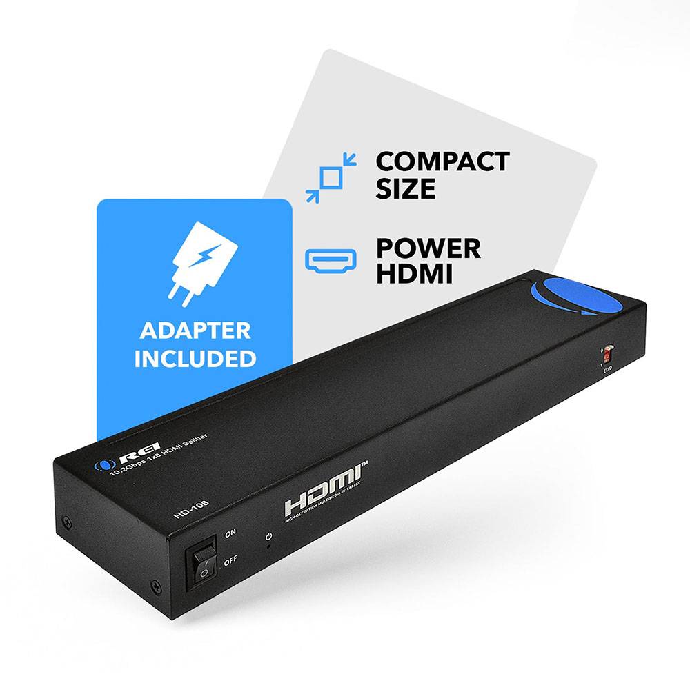 OREI HDMI Splitter 1 in 8 out 4K@30Hz with Advanced EDID Management, HDR & Dolby Vision (HD-108)