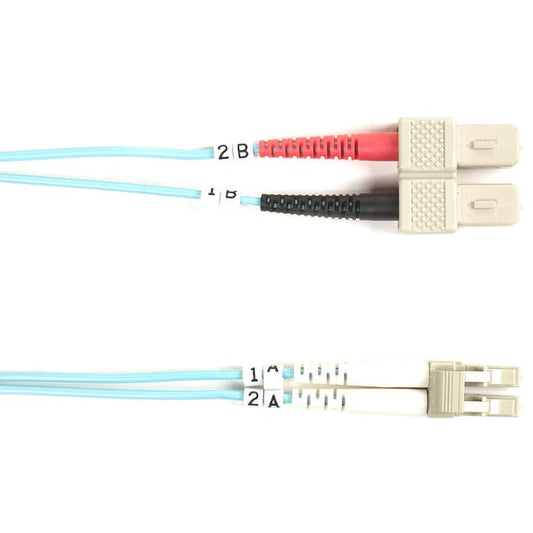 Om3 50/125 Multimode Fiber Optic Patch Cable - Ofnr Pvc, Sc To Lc, Aqua, 10-M (3 Bbx-Fo10G-010M-Sclc