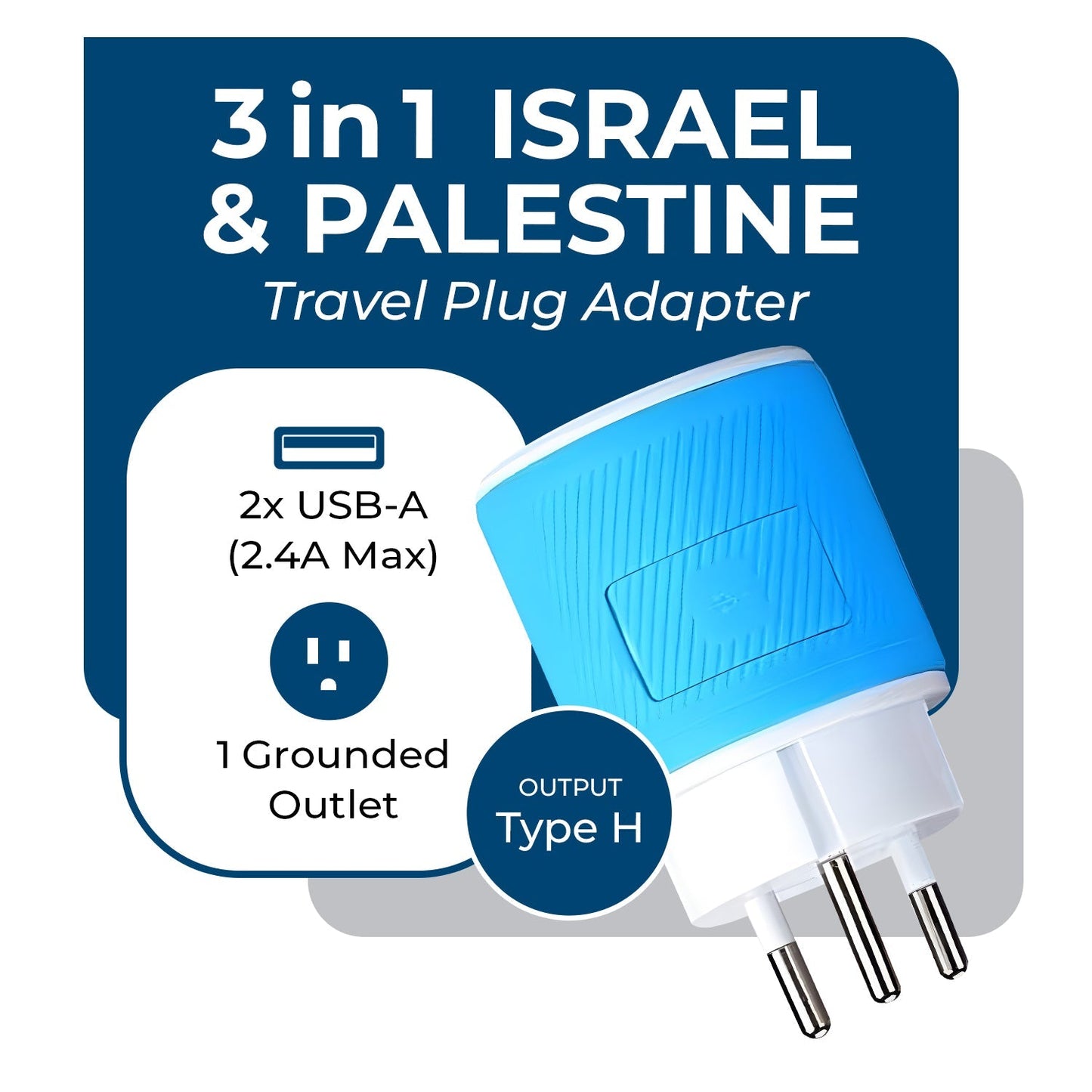 Palestine, Gaza, Israel Travel Adapter - 3 in 1 - 2 USB - Type H - Compact Design (U2U-14)