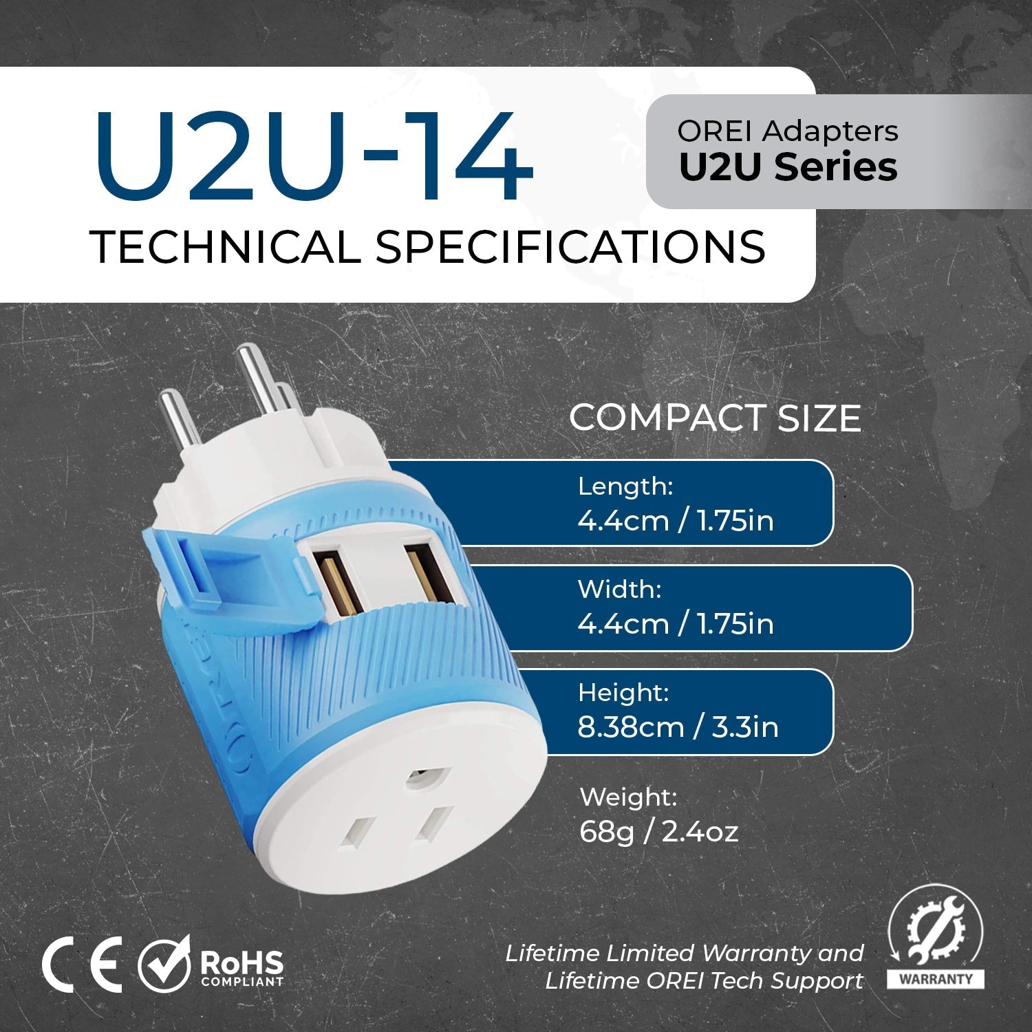 Palestine, Gaza, Israel Travel Adapter - 3 in 1 - 2 USB - Type H - Compact Design (U2U-14)