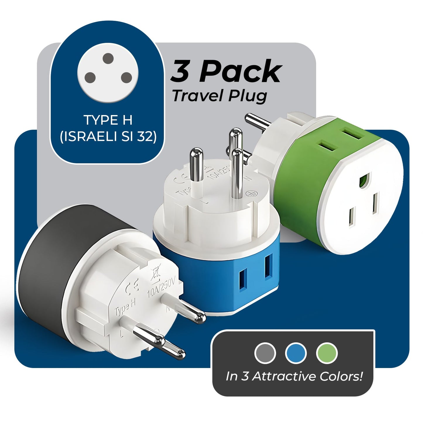 Palestine, Israel Travel Adapter - 2 in 1 - Type H - Compact Design (US-14)