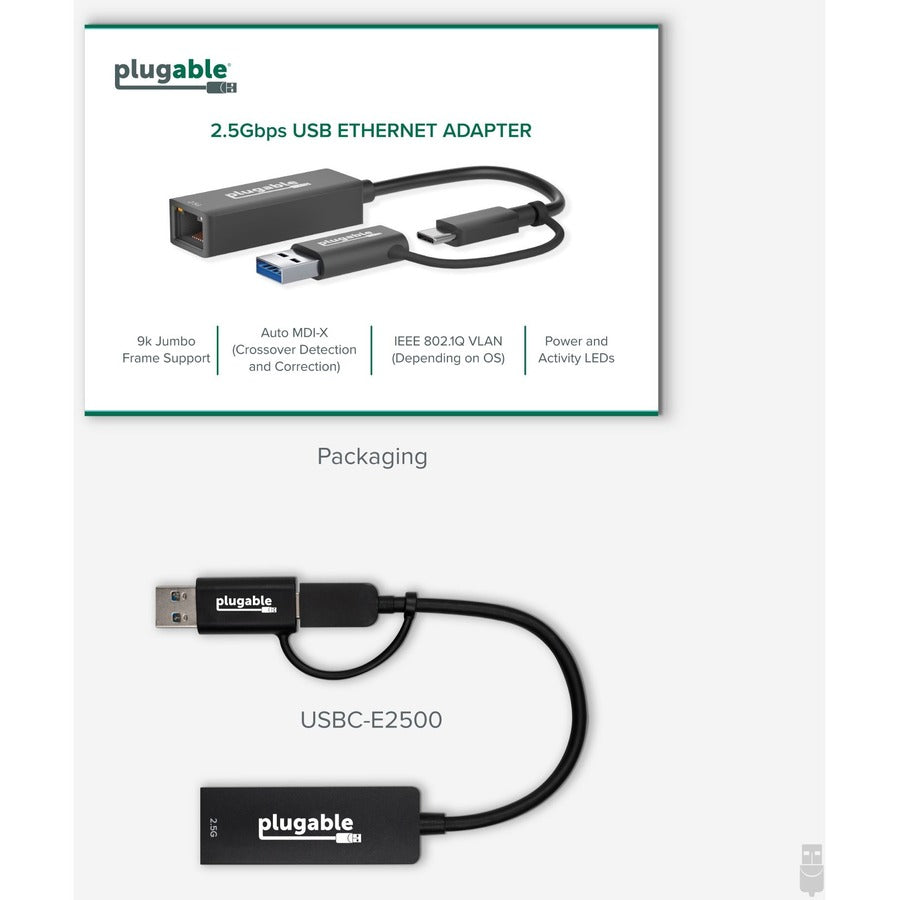 Plugable 2.5G Usb C And Usb To Ethernet Adapter - 2-In-1 Adapter