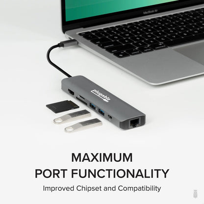 Plugable 7-In-1 Usb C Hub Multiport Adapter W Ethernet Turns A Single Port Into A 7-In-1 Usb-C Hub