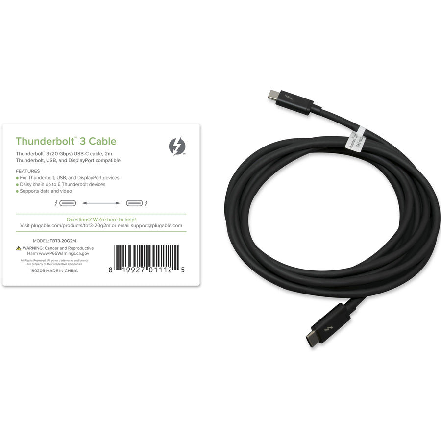 Plugable Tbt3-20G2M Tbt3 Cable,20Gbps - 100W Charging