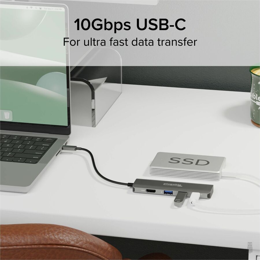 Plugable USB C Hub Multiport Adapter, 4 in 1, 100W Pass Through Charging, USB C to HDMI