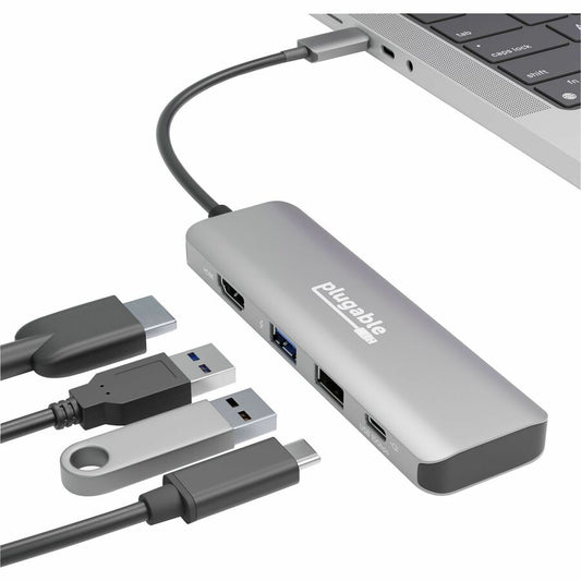 Plugable USB C Hub Multiport Adapter, 4 in 1, 100W Pass Through Charging, USB C to HDMI