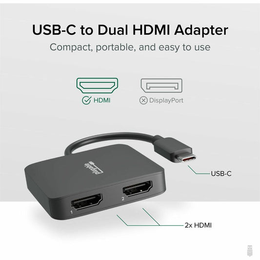 Plugable USB C to HDMI Adapter for Dual Monitors - 4K 60Hz USB C Hub for Windows and