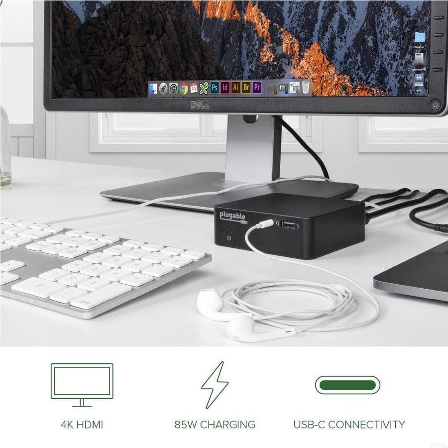 Plugable Usb C Dock With 85W Charging Compatible With Thunderbolt 3 And Usb-C Macbooks And Select Windows Laptops