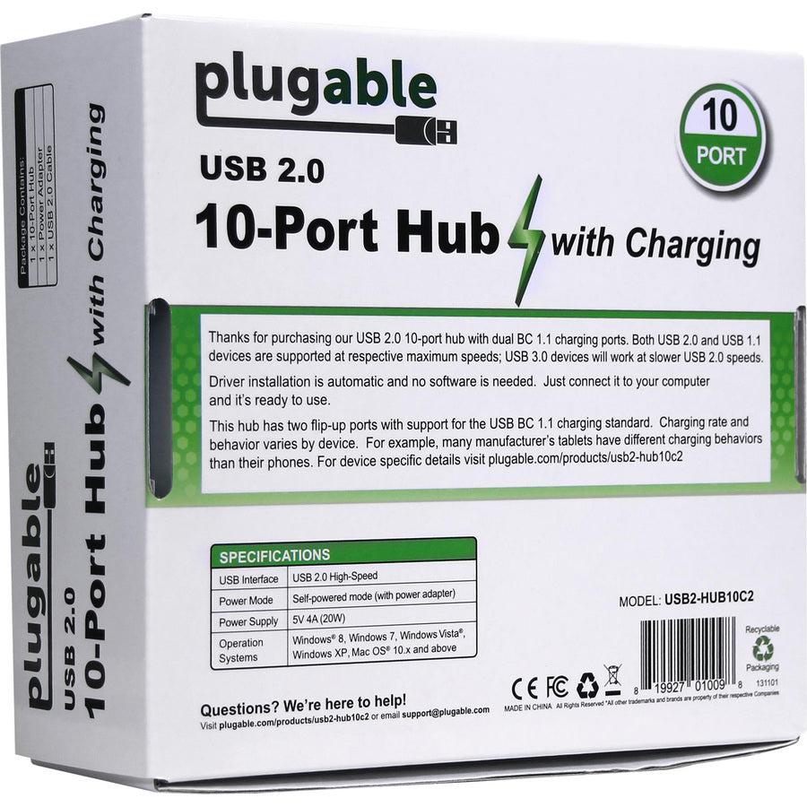 Plugable Usb2-Hub10C2 10 Port,Usb 2.0 Hub W/ 20W Pd