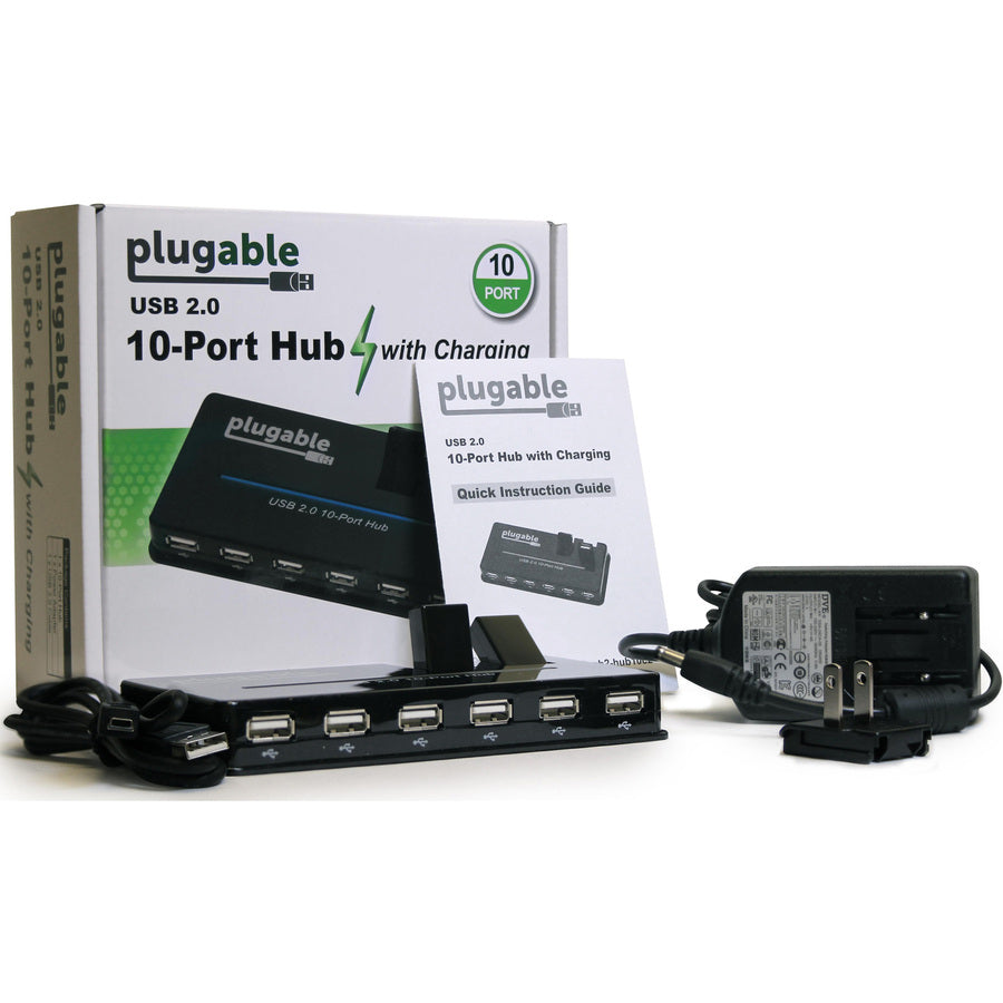 Plugable Usb2-Hub10C2 10 Port,Usb 2.0 Hub W/ 20W Pd