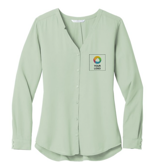 Port Authority® Women's Long Sleeve Button-Front Blouse – Classic Elegance with a Polished Look