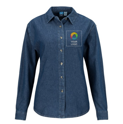 Port & Company® Ladies Long Sleeve Value Denim Shirt – Classic Denim Comfort with a Polished Fit