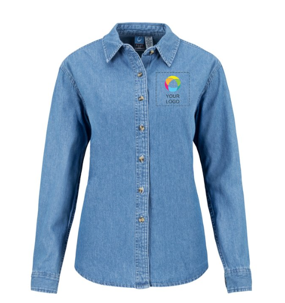 Port & Company® Women’s Long Sleeve Value Denim Shirt – Timeless Denim Style with a Feminine Fit