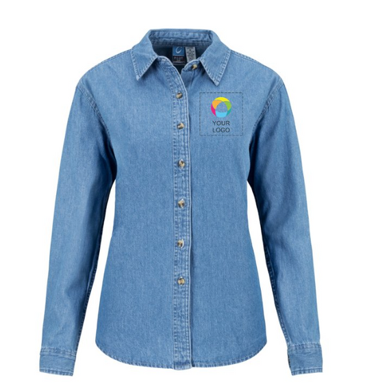 Port & Company® Women’s Long Sleeve Value Denim Shirt – Timeless Denim Style with a Feminine Fit