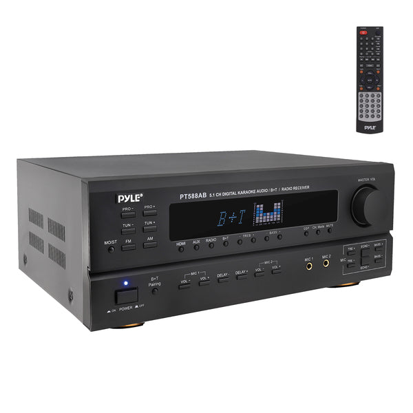 Pyle PT588AB Bluetooth 5.1-Channel Home Stereo Karaoke Receiver with Built-in Preamp, PT588AB