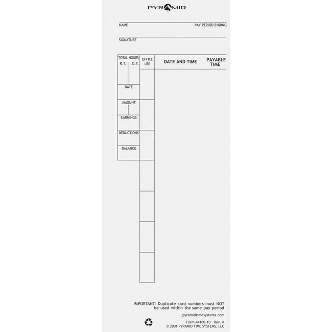 Pyramid Time Systems Ptr4000 Computerized Payroll Time Cards