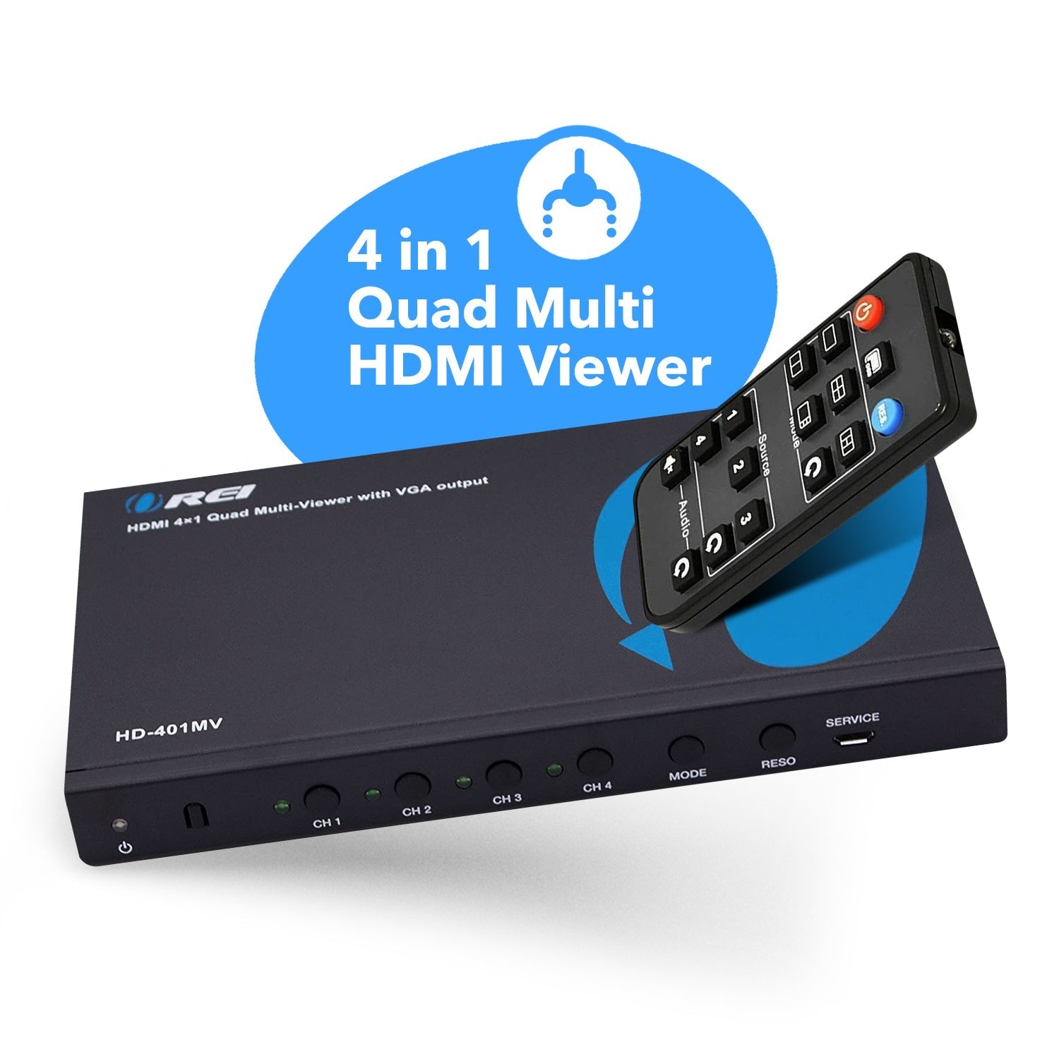 Quad Multi Viewer 4x1 HDMI Switch HDMI/VGA Output Full HD 1080p (HD-401MV)