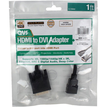 Qvs 1Ft Dvi Male To Hdmi Female 4K Ultrahd Conversion Adaptor Cable