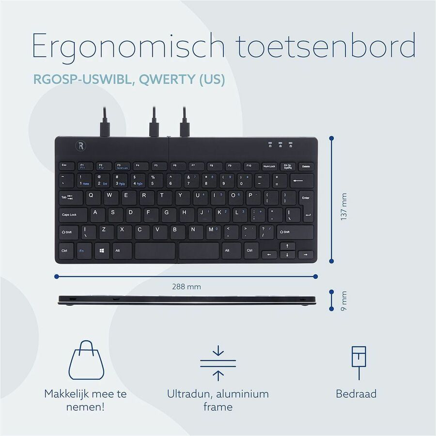 R-Go Tools Split Ergonomic,Wired Keyboard Qwerty Black