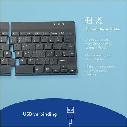 R-Go Tools Split Ergonomic,Wired Keyboard Qwerty Black