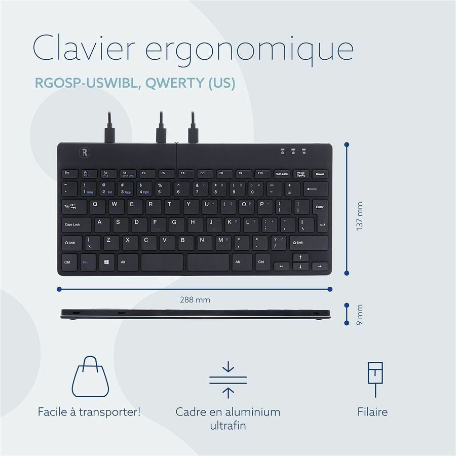 R-Go Tools Split Ergonomic,Wired Keyboard Qwerty Black