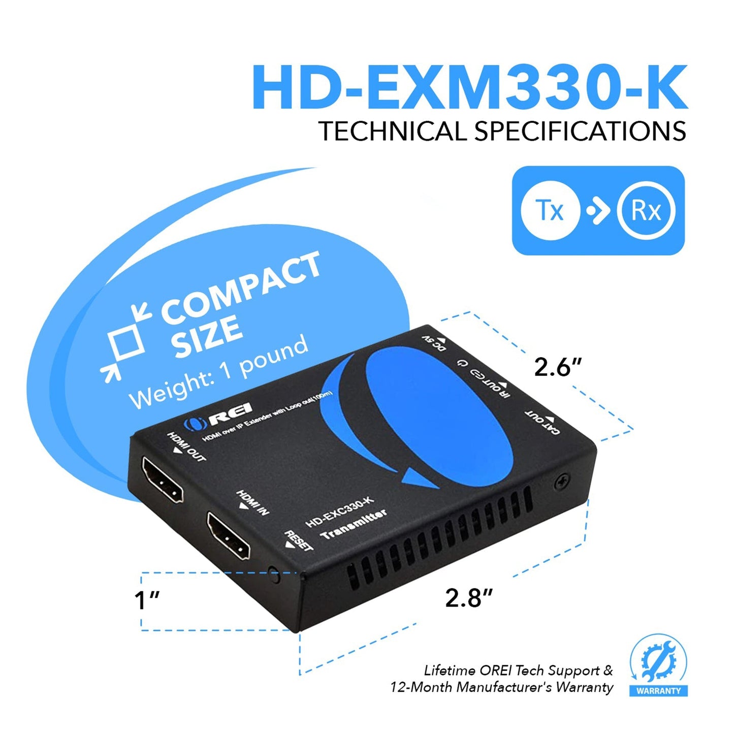 Receiver Only for HDMI Over IP Extender Full HD 1080P upto 330 ft (HD-EXM330-RX)