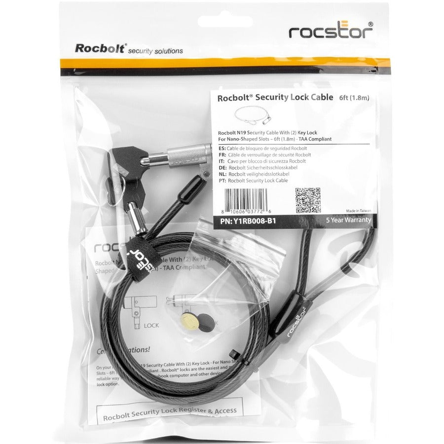 Rocstor N19 Security Cable Lock For Nano-Shaped Slots - (2) Keys - Taa