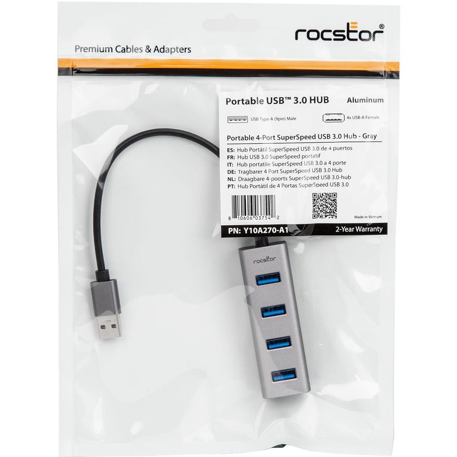 Rocstor Portable 4 Port Hub Usb-A To 4X Usb-A Superspeed Usb 3.0