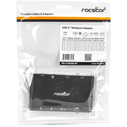 Rocstor Portable Usb-C Multiport Adapter, 2X Usb-C, Usb-A, Hdmi, Vga, Rj45, Sd Card